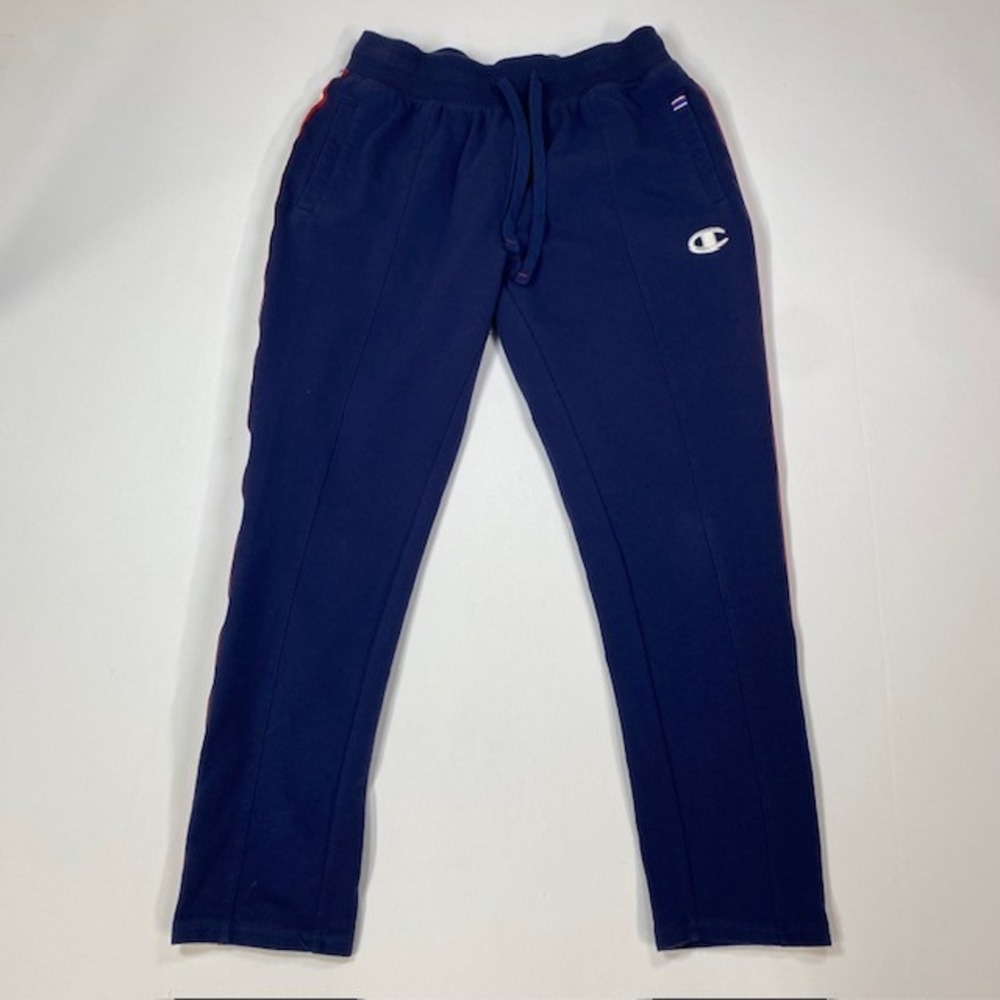 Champion Athleticwear Track Pants Navy Blue Joggers Drawstring Side Stripe Small